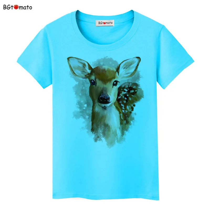 Hot sale 3D cartoon T-Shirt Women Summer Fashion Sika deer Printing Shirts Original brand good quality soft Tops Tees