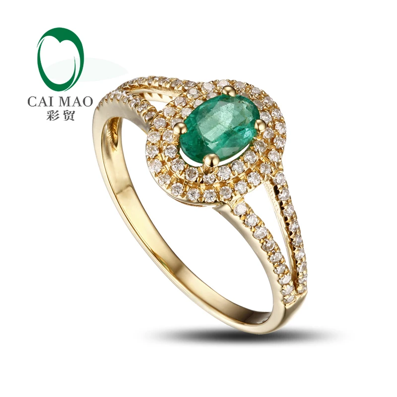 Caimao Jewelry 0.45ct Natural Emerald Pave Set Diamond 14kt Yellow Gold Engagement Ring