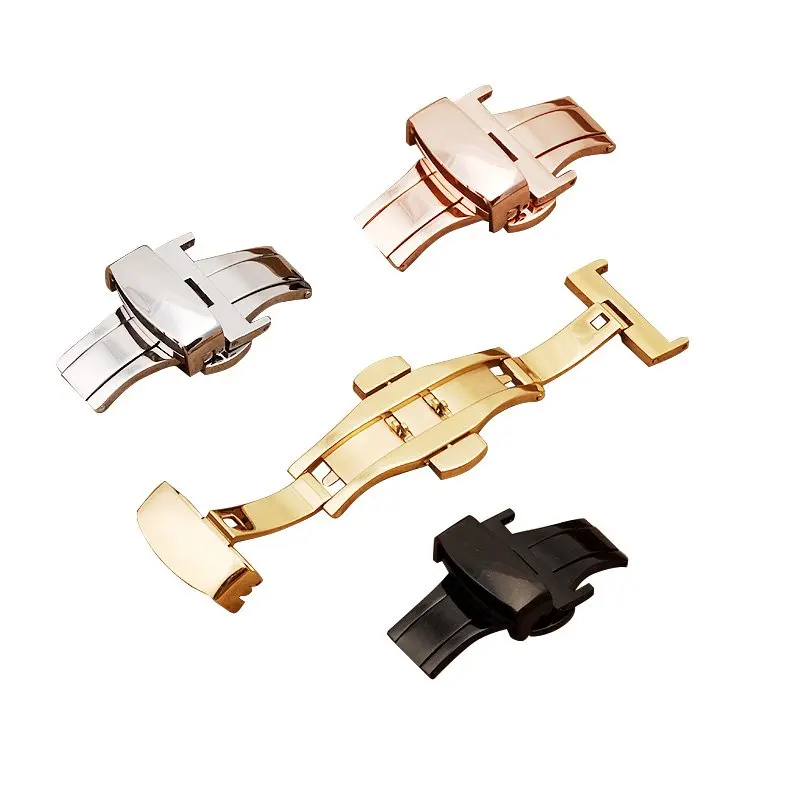 316L Stainless Steel 10 12 14 16 18 20 22 24mm Watch Buckle Watchbands Double Push Deployment Butterfly Clasp Strap Accessories