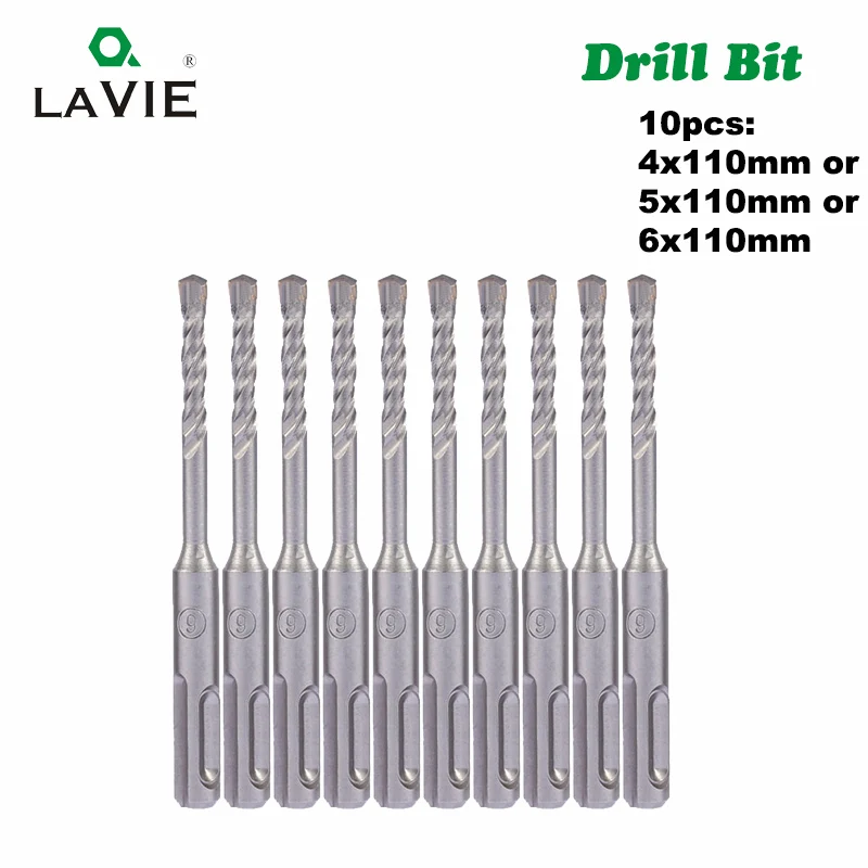 10pc 4 5 5.5 6 6.5mm Electric Hammer SDS Plus Drill Bits Set 110mm Concrete Wall Brick Block Masonry Hole Saw Drilling