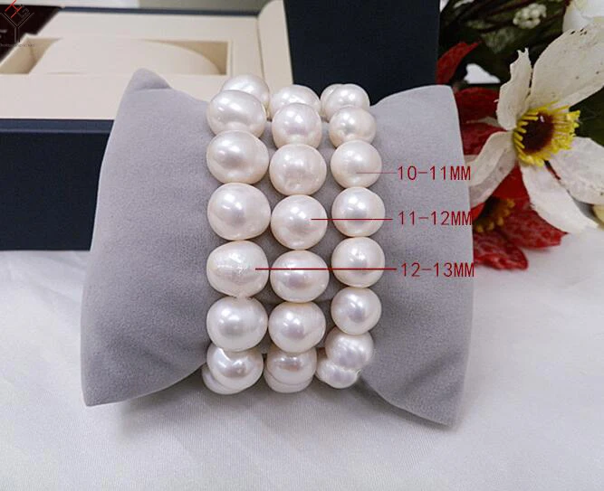 Wedding Woman Jewelry 12-13mm White Pearl Bracelet Elastic rope Natural Freshwater Pearl Bracelet