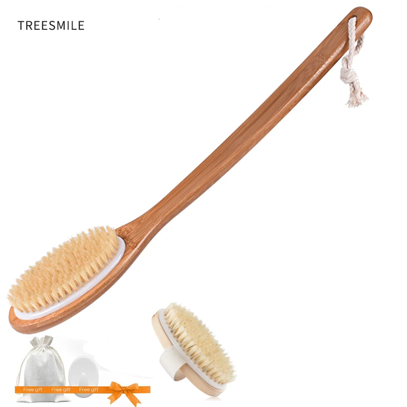 

TREESMILE Natural Bristle Bath Brush Exfoliating Wooden Body Massage Shower Brush SPA Woman Man Skin Care Dry Body Brush D40