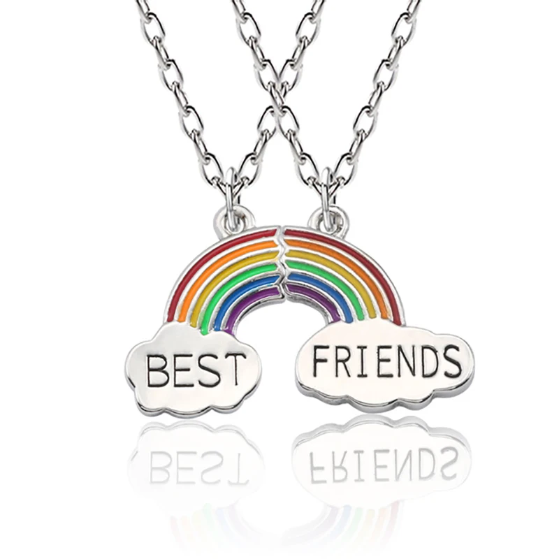 Fashion 2 Pieces / Set Of Rainbow Pendant Necklace Stitching Best Friend Style Necklace BFF Chain DIY Jewelry Accessories Gift