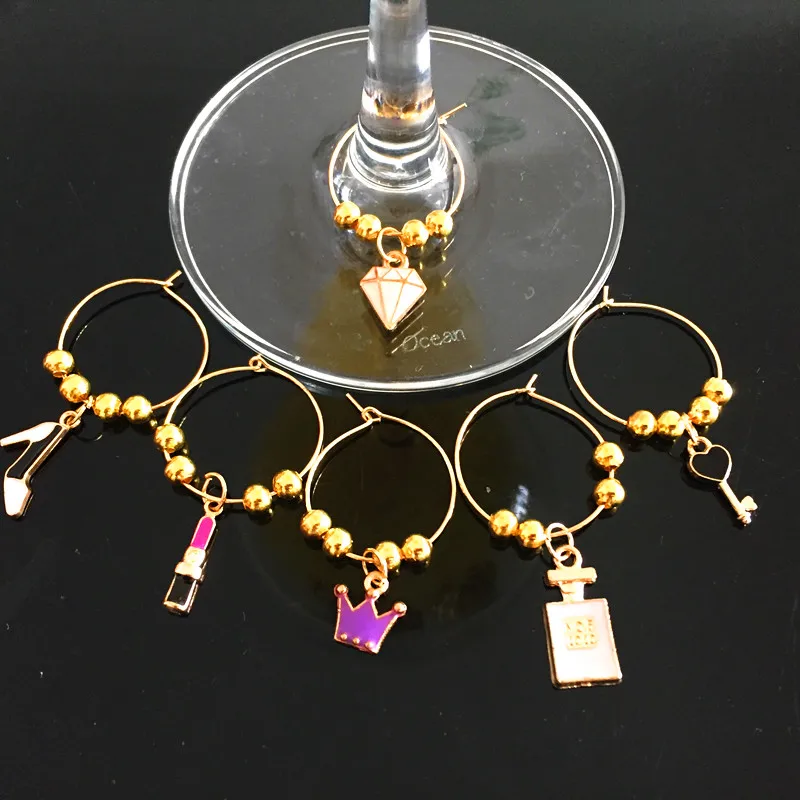 Wine charms New Fashion Design 6PCS Wine Glass Charms Rings Marker Christmas Party Bar Table Decorations Christmas Gift