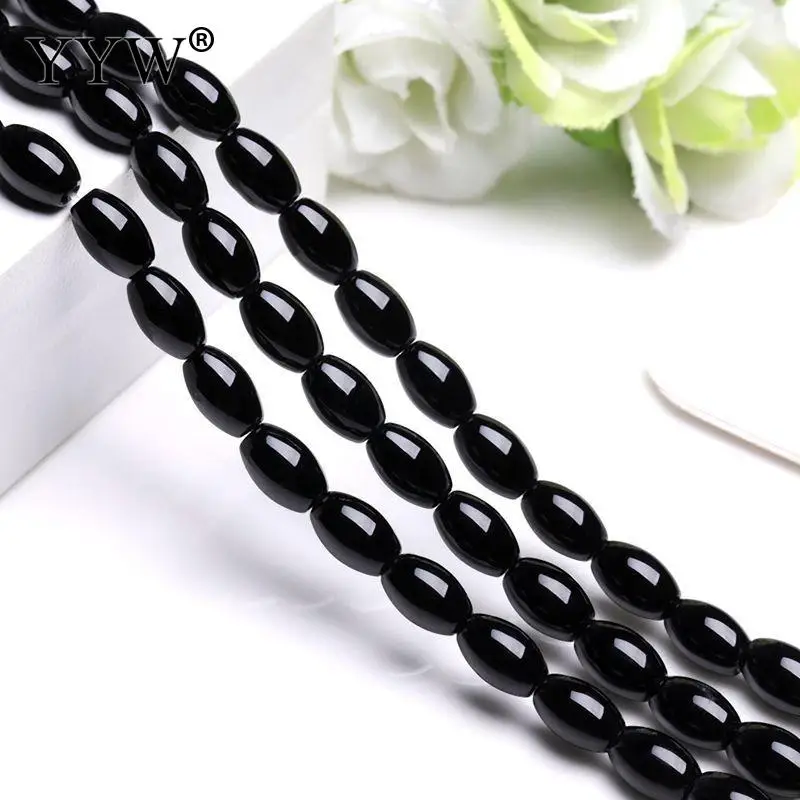 Natural Rice Shape Black Agat Stone Beads For Jewelry Making 4/6/10mm Smooth Looose Black Gem Stone Beads Wholesale DIY Bracelet