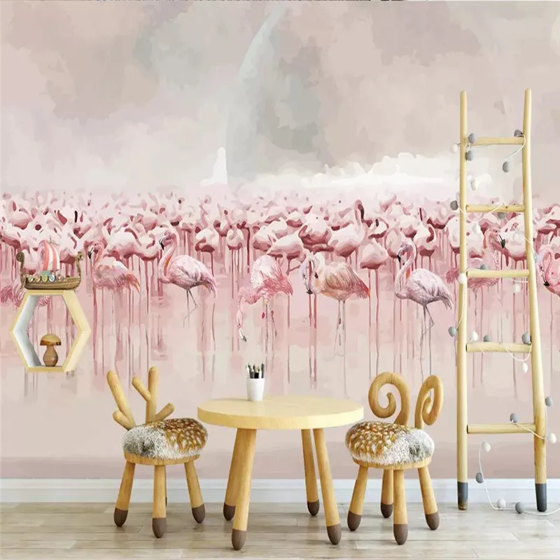 Custom Mural Wallpaper Nordic Minimalist Flame Fire Sea Flamingo Background Wall