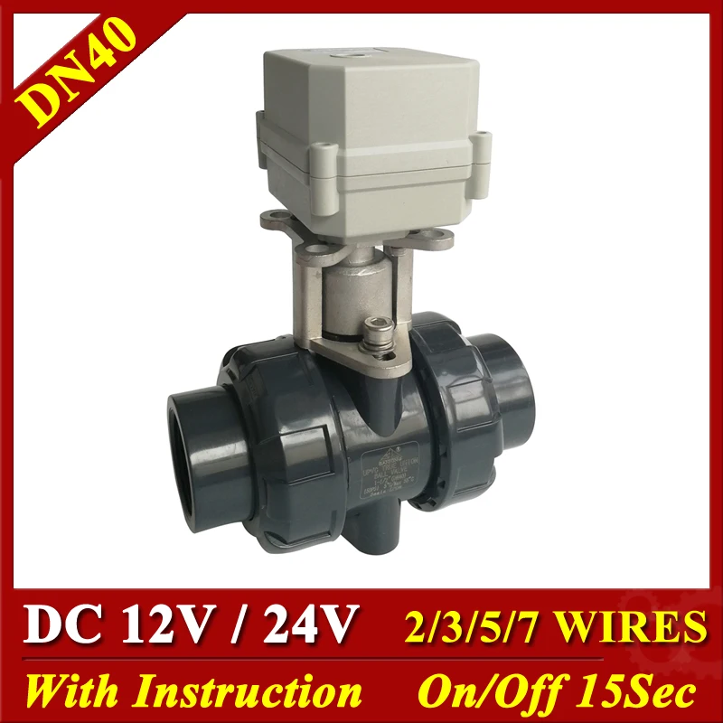 

Tsai Fan PVC Water Control Electric PVC Valve BSP/NPT 1-1/2" DC12V DC24V 2/3/5/7 Wires DN40 Electric Shut Off Valve 1.0Mpa