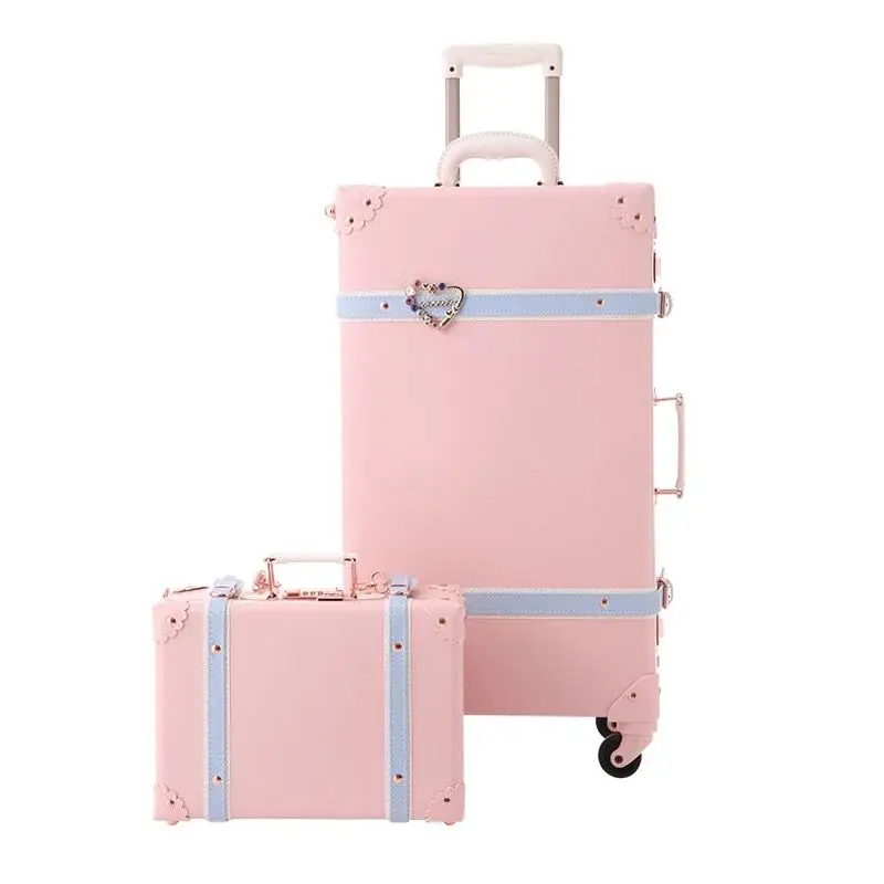 Imagem -02 - Malas Trolley vs Bolsa com Roda Bolsa de Viagem Retro Conjuntos de Bagagem de Rolamento Branco Rosa Azul 12 20 22 24 26 Hot Novo