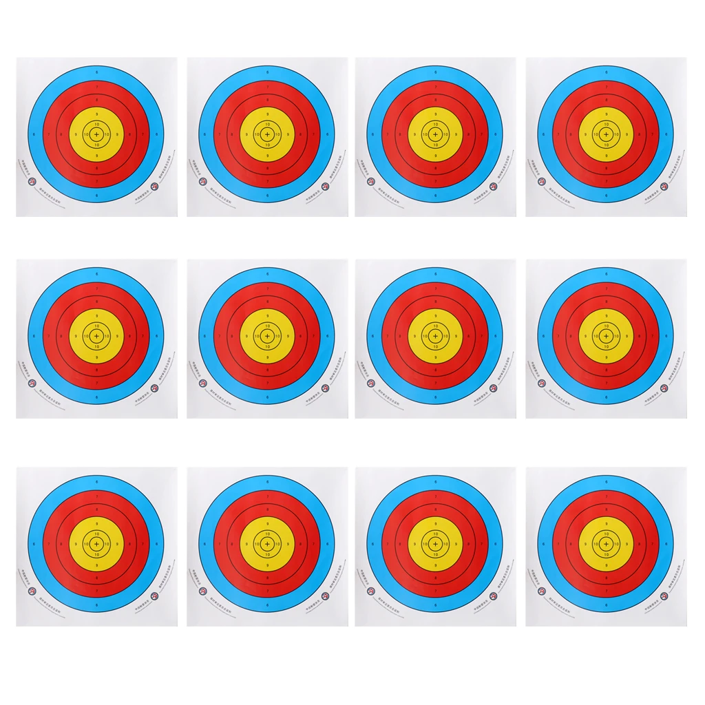 12 Pieces 40x40cm Professional Archery Target Paper for Recurve Bow Longbow