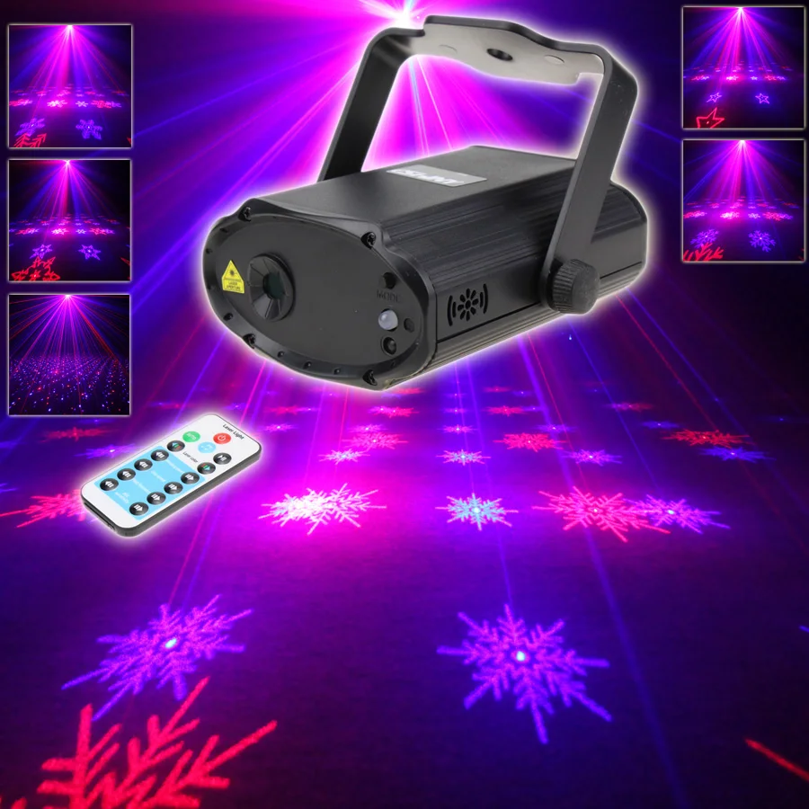 ESHINY Mini Rot Blau Laser 6 Schneeflocke Muster Projektor Dance Disco Bar Familie Party Weihnachten DJ umgebung beleuchtung Licht T167D3