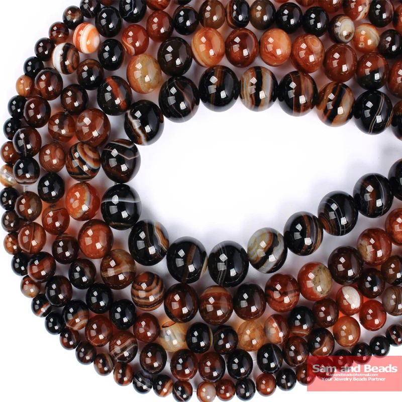 Natural Dream Coffee Black Lace Stripe Agates Round Loose Beads 4 6 8 10 12MM Pick Size For Jewelry Making DCB50