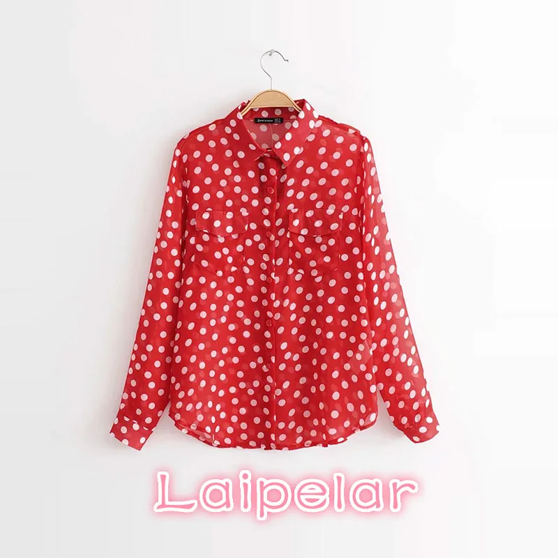 

Women vintage V neck polka dot shirts long sleeve turn down collar blouse ladies retro autumn tops blusas korean streetwear