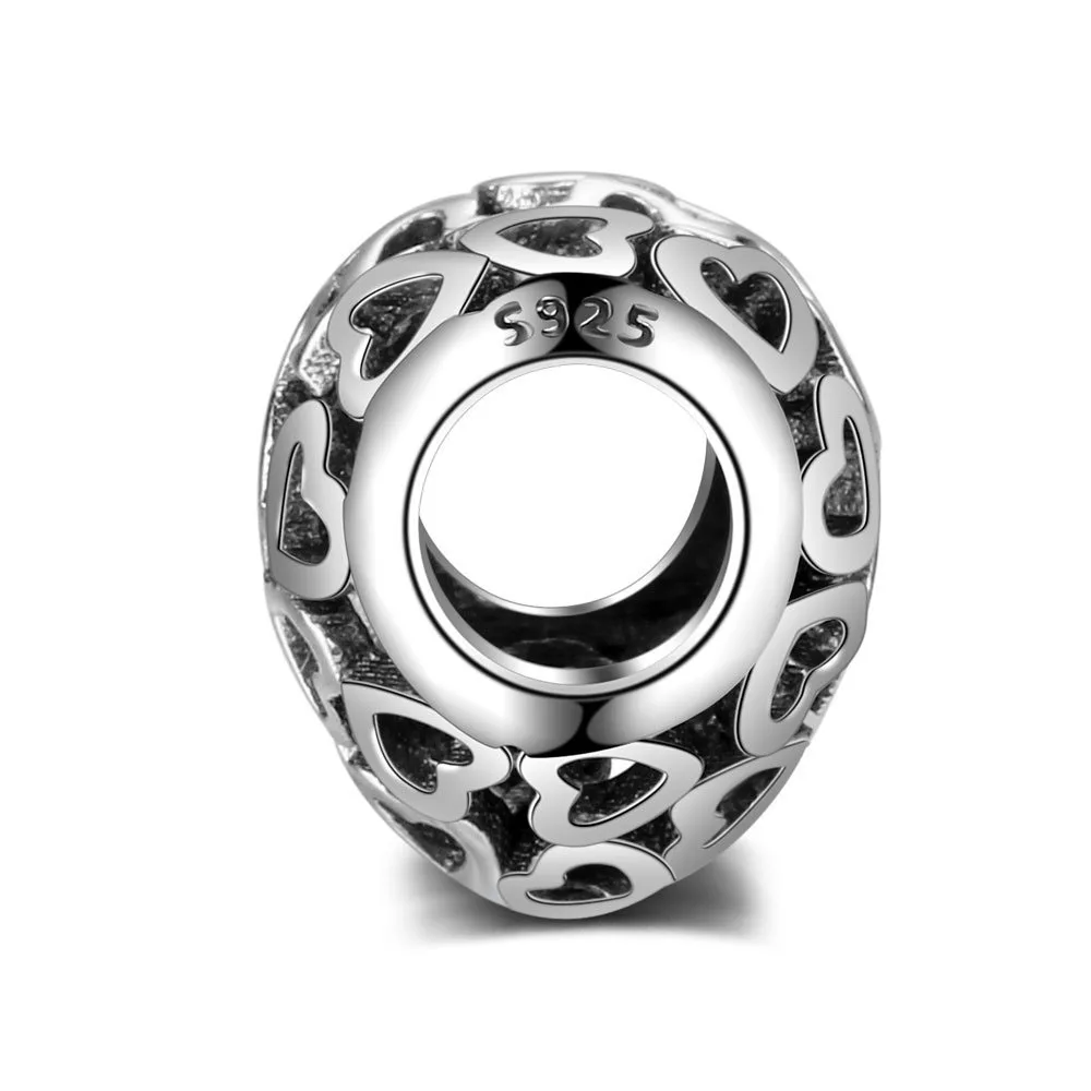 Authentic 925 Sterling Silver Beads Hollow Love Heart Bead For Original Pandora Charm Bracelets & Bangles Jewelry