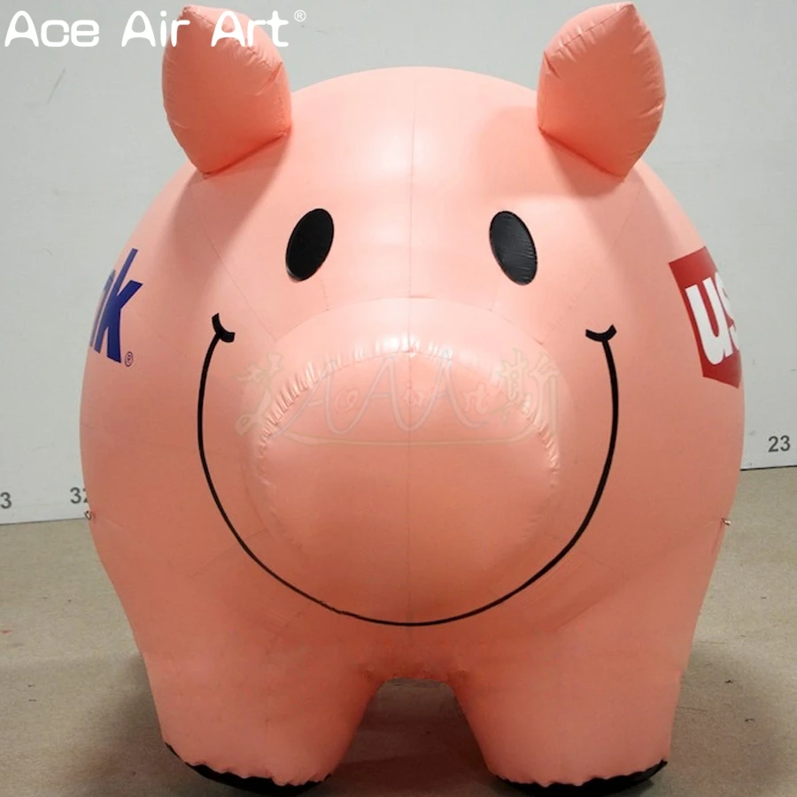 Cute 2.5m L pink inflatable piggy bank with customized logos for advertising/bank decoration