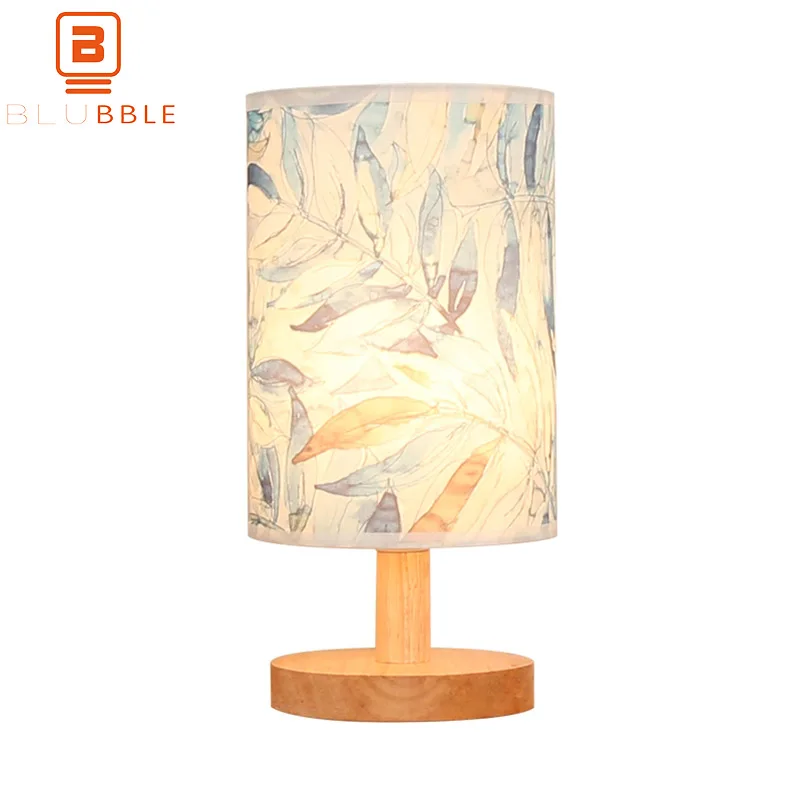 

BLUBBLE Children Study Night Table Lamps Cylindrical Fabric Wood Read Desktop Lamp AC 100v-240v Printing Art Led Table Lights