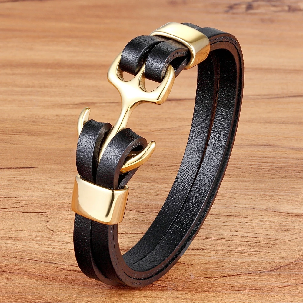 TYO Charm Anchor Bracelet Pattern Steel Genuine Leather Bracelet For Birthday Party Gift Men Bangles Dropshipping Dropshipping