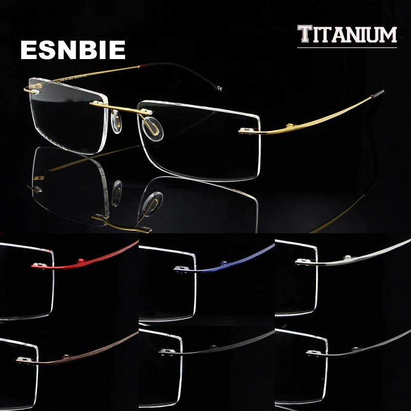 

ESNBIE Memory Titanium Glasses Frame Men Rimless Eyewear Frames oculos de grau Mens Women Clear Lens Glasses