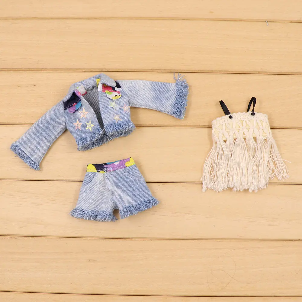 

Outfit for Blyth doll A set of Tassels clothes and denim coat with pants suit for 1/6 Joint Doll free shipping