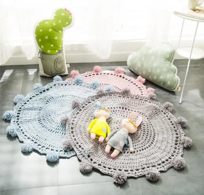 

Acrylic Handmade Knit Mat for Home, Pure Solid Mat, Child Room, Bedroom, Finished Carpet, New Decor, Wholesale, FG483, 80cm