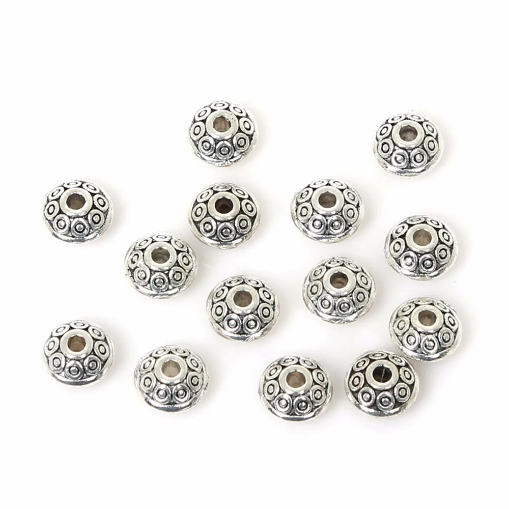 50Pcs/Lot Metal UFO Shape 6mm Mix Antique Gold/Bronze Plated Spacer Bead Cone Pattern Loose DIY Beads for Jewelry Making