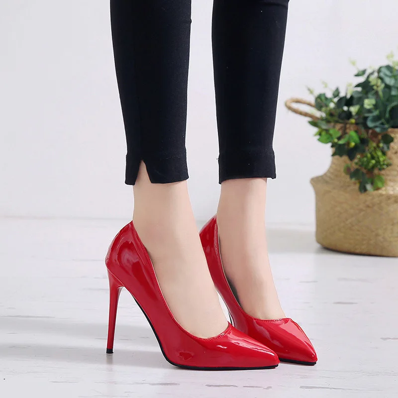 

Plus Size 44 Autumn Women High Heels Sexy Patent Leather Pumps Female Slip On Thin Heel Ladies Party Wedding Shoes Stiletto
