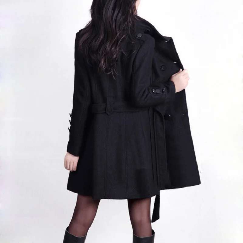 2024 Autumn And Winter Fashion Slim Waist Large Size Woolen Coat Long Woolen Coat Windbreaker Jacket Female Tie W665