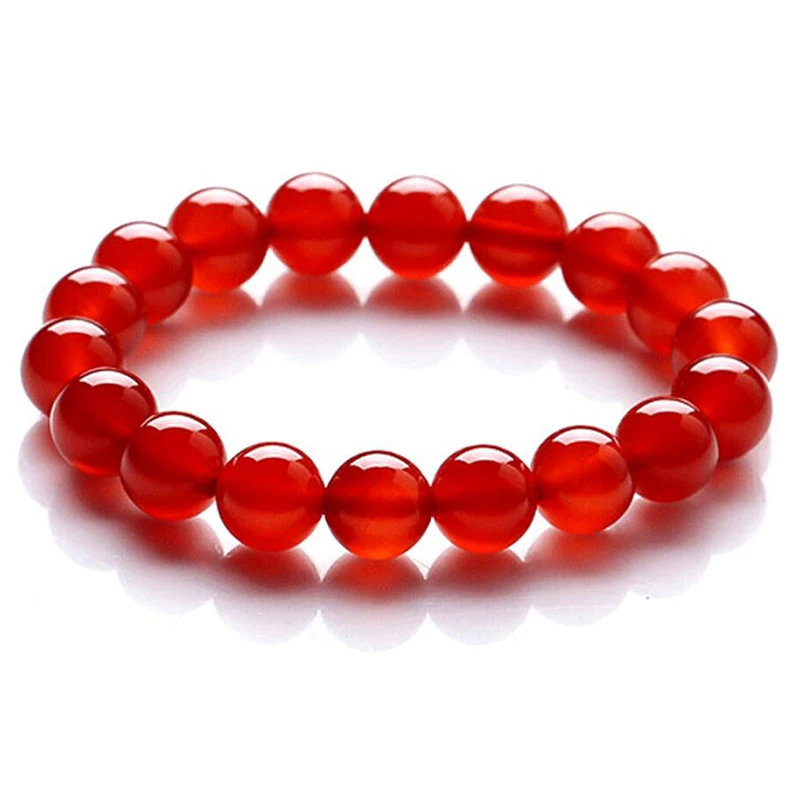 Sinya Natural Agate Round Beads Strand Bracelet for Man and Women High Luster Red or Black Optional