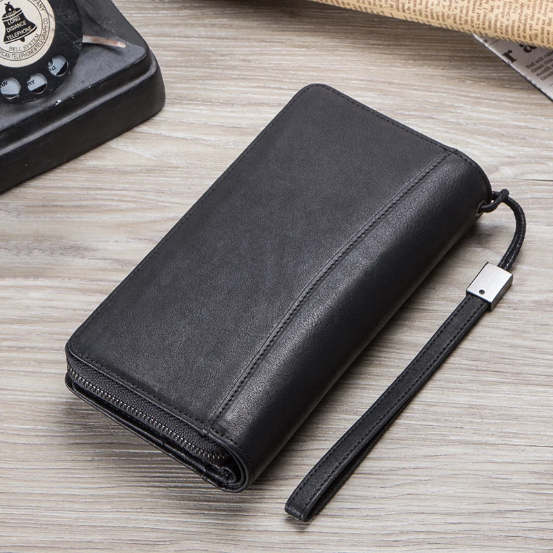 Contact\'s Genuine Leather Long Wallet Large Capacity Men Coin Purse Male Clutch Wallets Cell Phone Bag Portomonee Card Holder