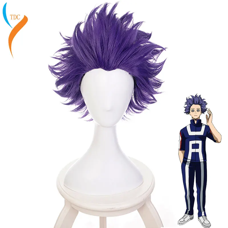 Boku NO HERO Academia Shinsou Hitoshi Shinso วิกผมคอสเพลย์เครื่องแต่งกาย My HERO Academia สีม่วงสั้นวิกผมสังเคราะห์ผม + วิกหมวก