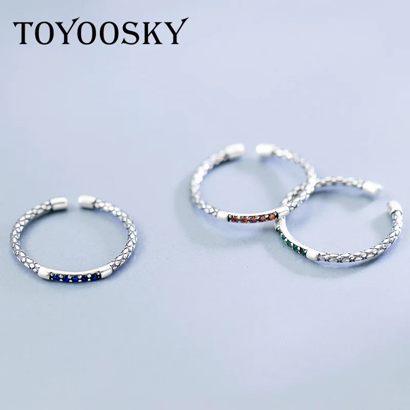 Retro 925 Sterling Silver Ring Female Vintage Thai Silver Fashion Adjustable Whip Serpentine Crystal Finger Ring for Women