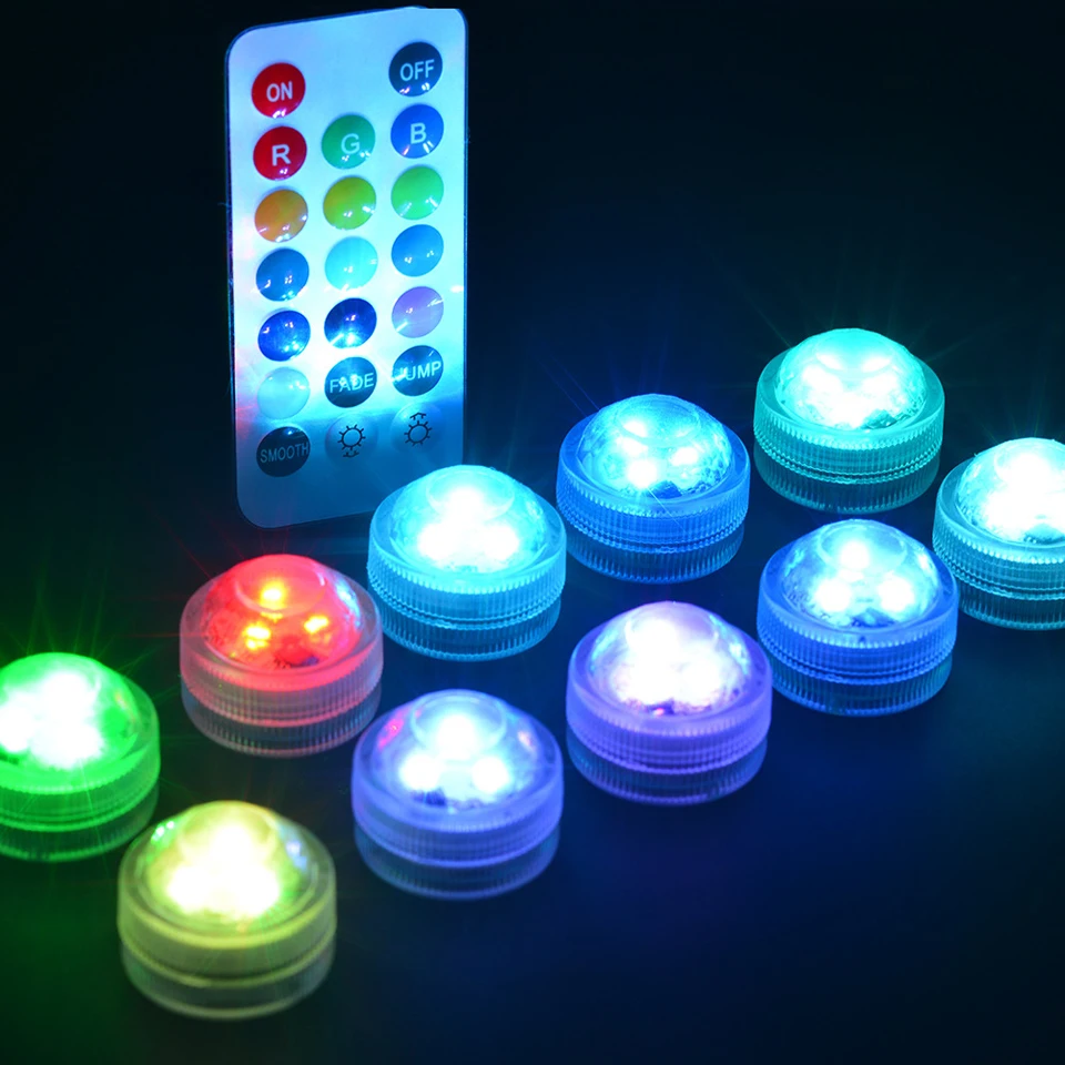 Luz submersível de led rgb à prova d\'água, para casamento, chá, banheira, lago, piscina, banheira, aquário, festa, decoração de vaso