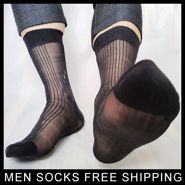 Men Business Dress Nylon Socks Softy Silk Striped Male Formal Suit Hose Sexy Sheer Comfortable Fetish Collection