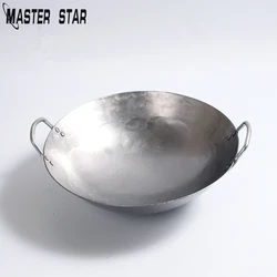 Cauldron Non-coating Iron Wok, Gas Cooker, Traditional Handmade Pot, Huge Manual Forging Wok with Binaural, 38 cm, 40cm