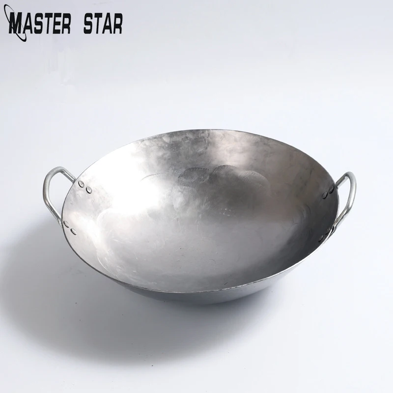 Master Star Cauldron Non-coating Iron Woks Gas Cooker Traditional Handmade Pot Huge Manual Forging Wok With Binaural 38/40cm