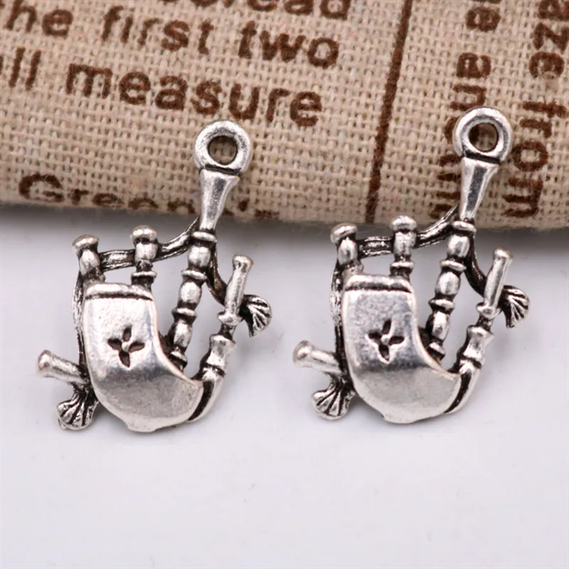 10pcs Silver Plated Scotland Musical Instruments Bagpipe National Style Bracelet Pendant DIY Charms For Jewelry Carfts Making