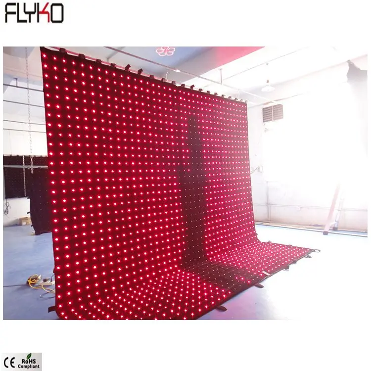 Flyko great fireproof full color velvet double deck P100mm 4x4m flexible led video screen led curtain backdrop