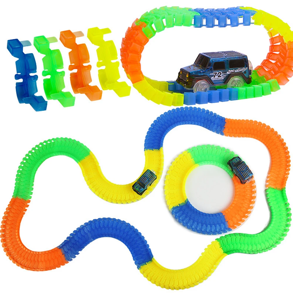 DIY Glowing Racing Track Accessories Bend Flexible Railway Tracks with LED Light Rail Car Toys for Children Gift