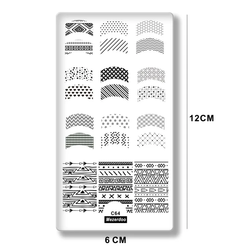 French Styles Tips Nail Art Image Stamp Template Plates Polish Stamping Manicure Lines Fishnet Maya Symbol Template C64