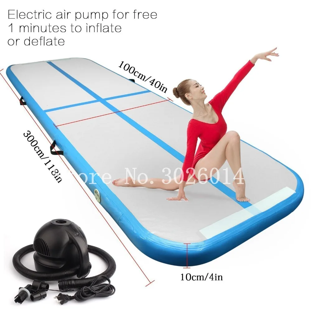 10ft Inflatable Gymnastics Air Track Tumbling Mat Air Tumbling Floor Mats With Electric Pump for Home Use, Beach