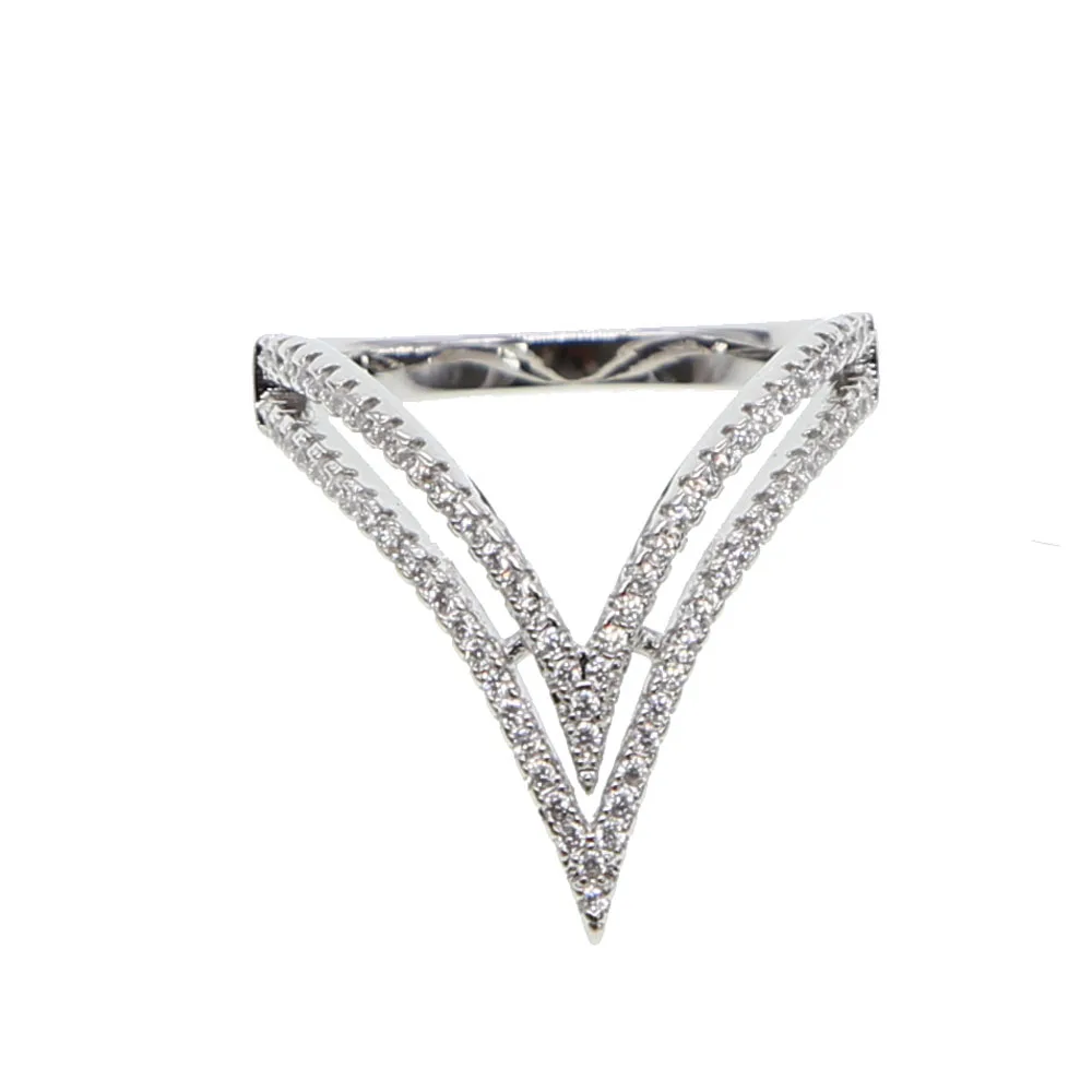 2018 silver color fashion jewelry V shape full finger ring for lady women female gift micro pave cz rings