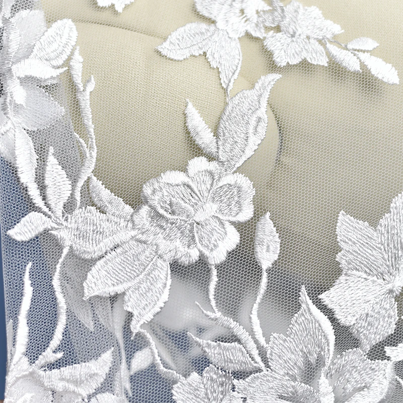 130 cm Breite Elfenbein Vintage bestickter Spitzenstoff mit Blumen.3D High-End-Luxus-Hochzeitskleid-Spitzenstoff RS2103 – Detail 2