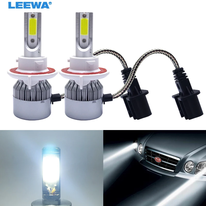 

LEEWA 2pcs All In One H13 Hi-Lo Beam Car LED Headlight 2-COB 6500K 72W 7600LM LED Bulb Foglight Headlamp #CA2888