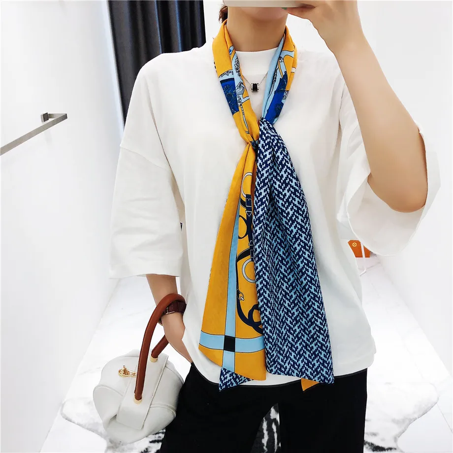 

Double-deck Twill Luxury Brand Scarf Women New Design Carriage Print Handkerchief Fashion Neckerchief Silk Scarves For Ladies