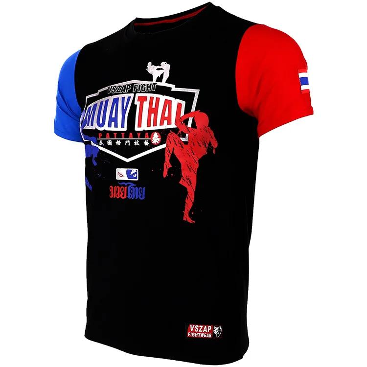 Vszap-męska koszulka bokserska Mma, odzież bojowa z rękawem MMA, Tiger Muay Thai T Shirt, wilk, tajski