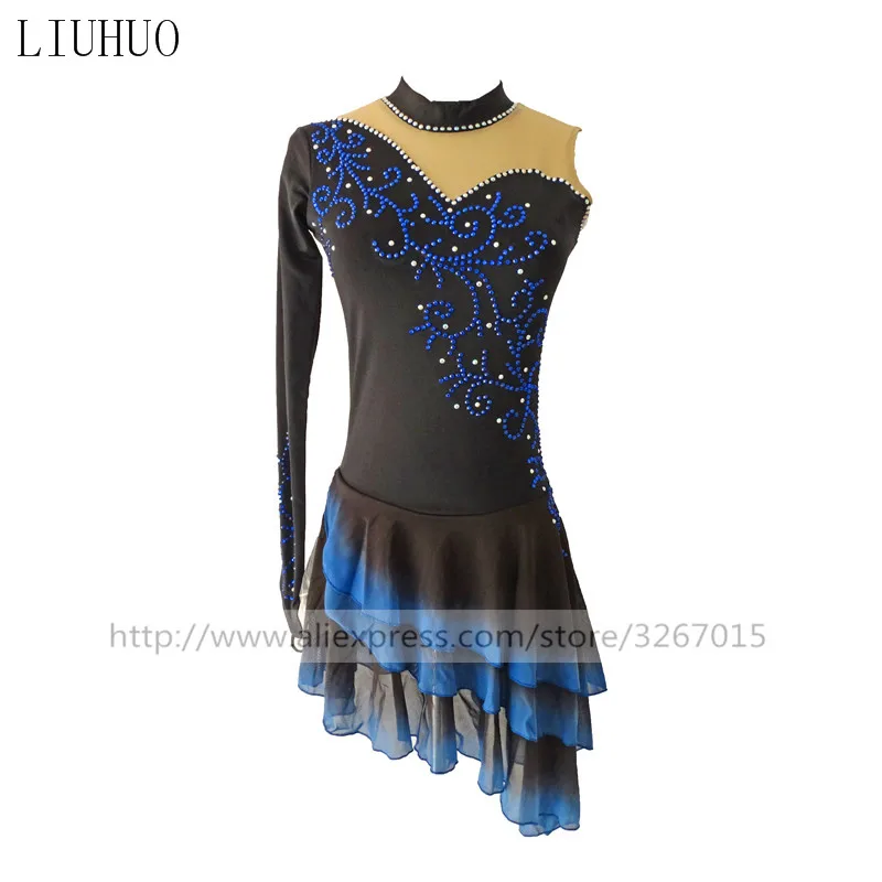 LIUHUO Women Girl Ice Figure Skating Dress Competition Performance Costume Dance Leotard Skirt Roller Adult Ballet Single Sleeve