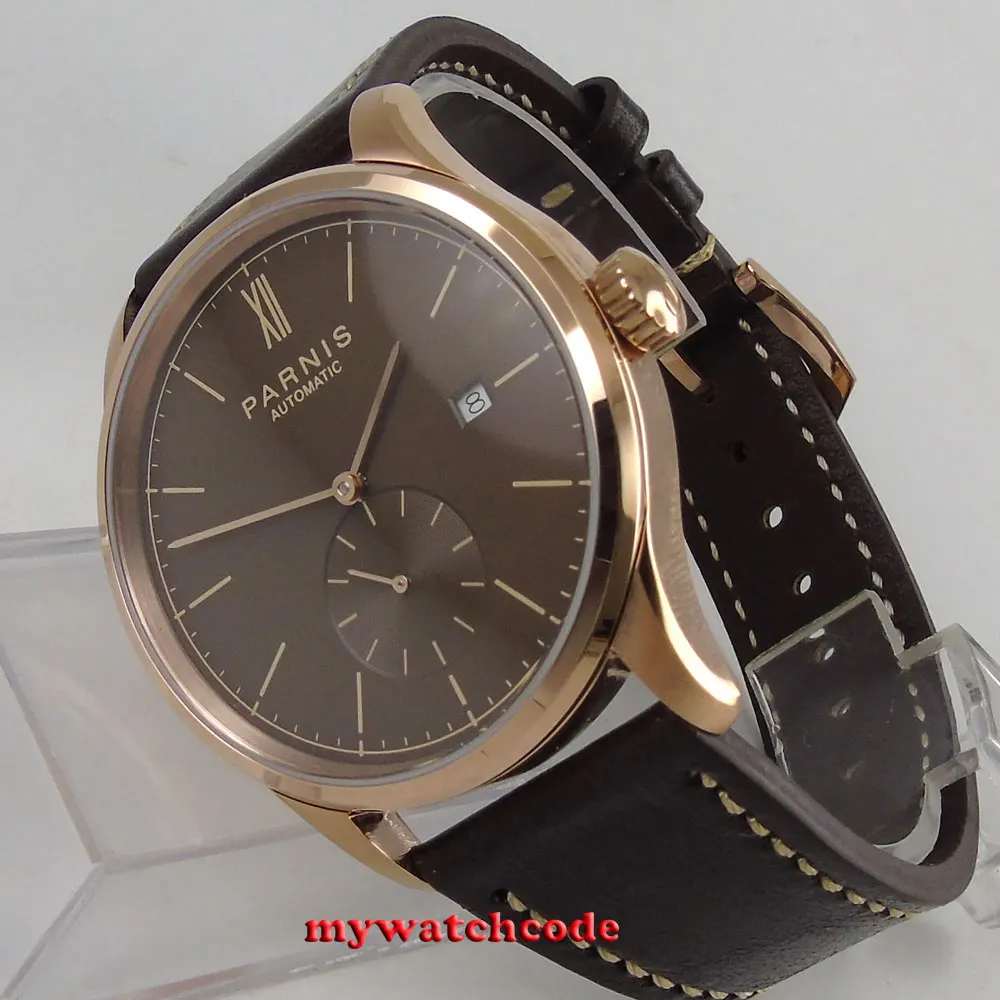 42mm parnis coffee dial rose golden case date window automatic STYLISH MEN watch