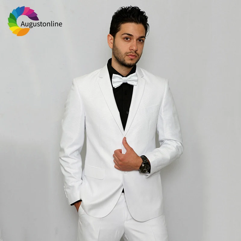 

2019 Slim Fit White Notched Lapel Business Men Suits For Wedding Formal Costume Groom Prom Tuxedo Best Man Blazer Traje Hombre