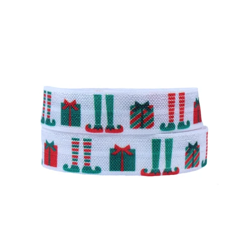 

New Christmas gilf pattern printing fold over elastic 5/8" elastic ribbons 100yards