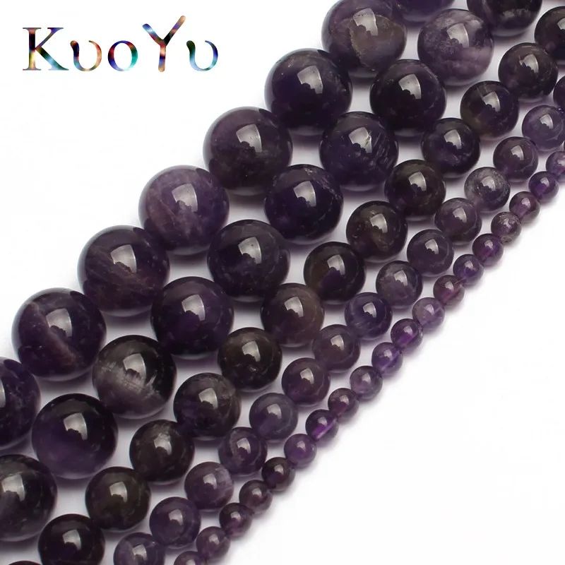 Natural Amethysts Purple Crystal Round Loose Stone Beads For Jewelry Making 15.5\