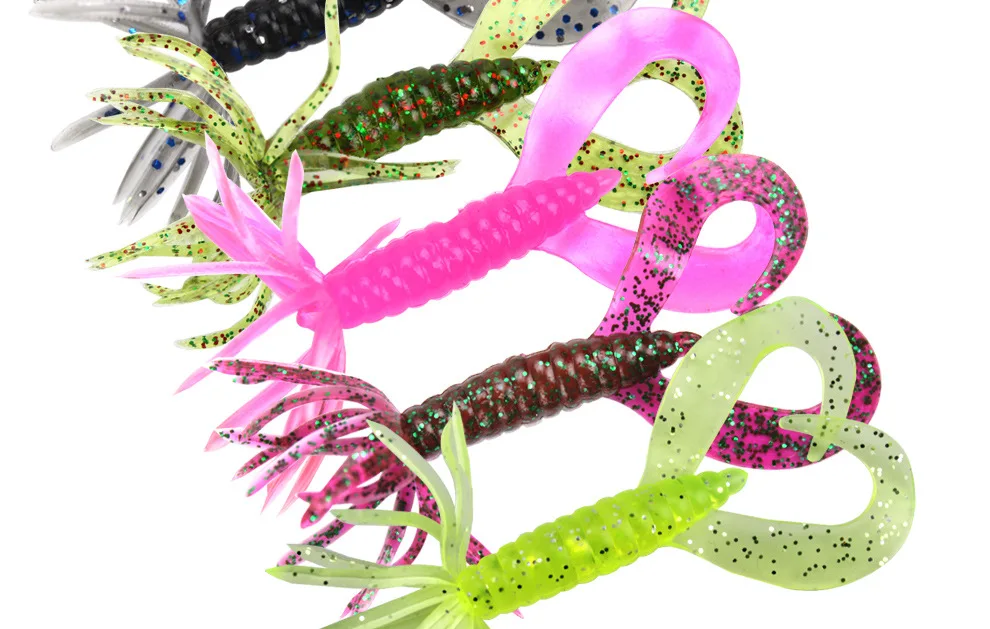 Regenschirmförmiger Weichköder Angelköder 6,5cm/1,8g Grub Doppelschwanz Buzz Jig Kopfhaken Wurm Kunstköder Set 5 Stück – Detail 2
